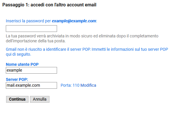 Usare Gmail come client di posta | Inserisci i parametri POP3